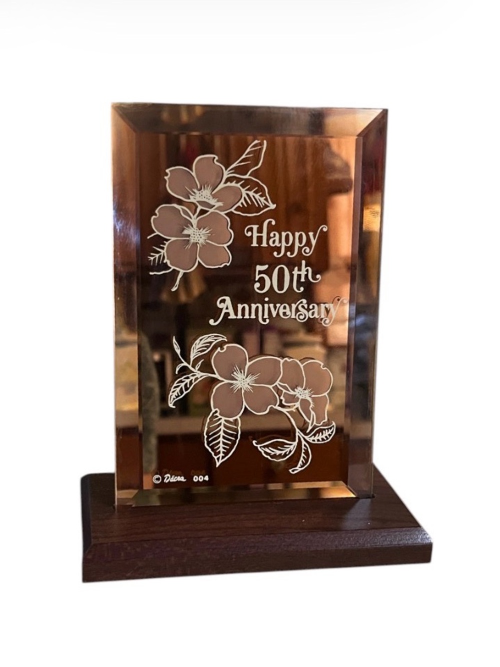 Vintage Dacra Gold Glass "Happy 50th Anniversary" Plaque